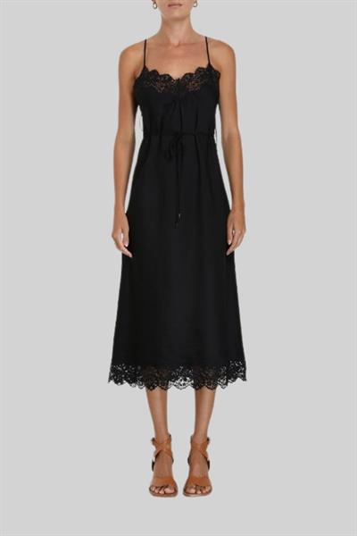 Zimmermann Kadın Dantel Panel Slip Midi Elbise Siyah