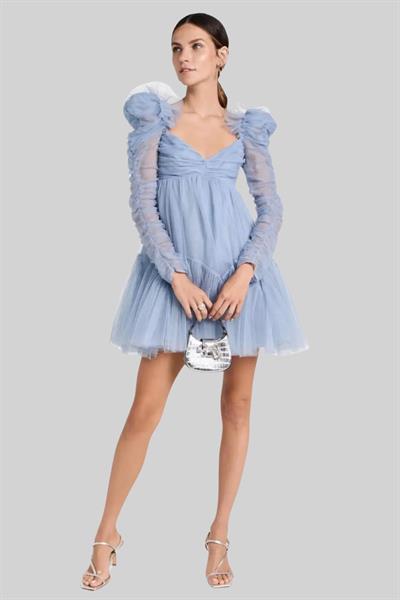 Zimmermann Kadın Tül Kıvrımlı Mini Elbise Mavi