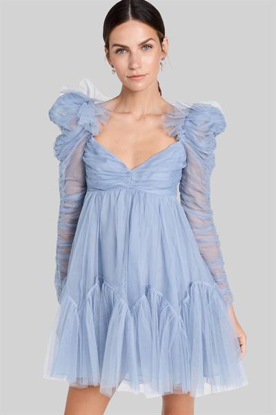 Zimmermann Kadın Tül Kıvrımlı Mini Elbise Mavi