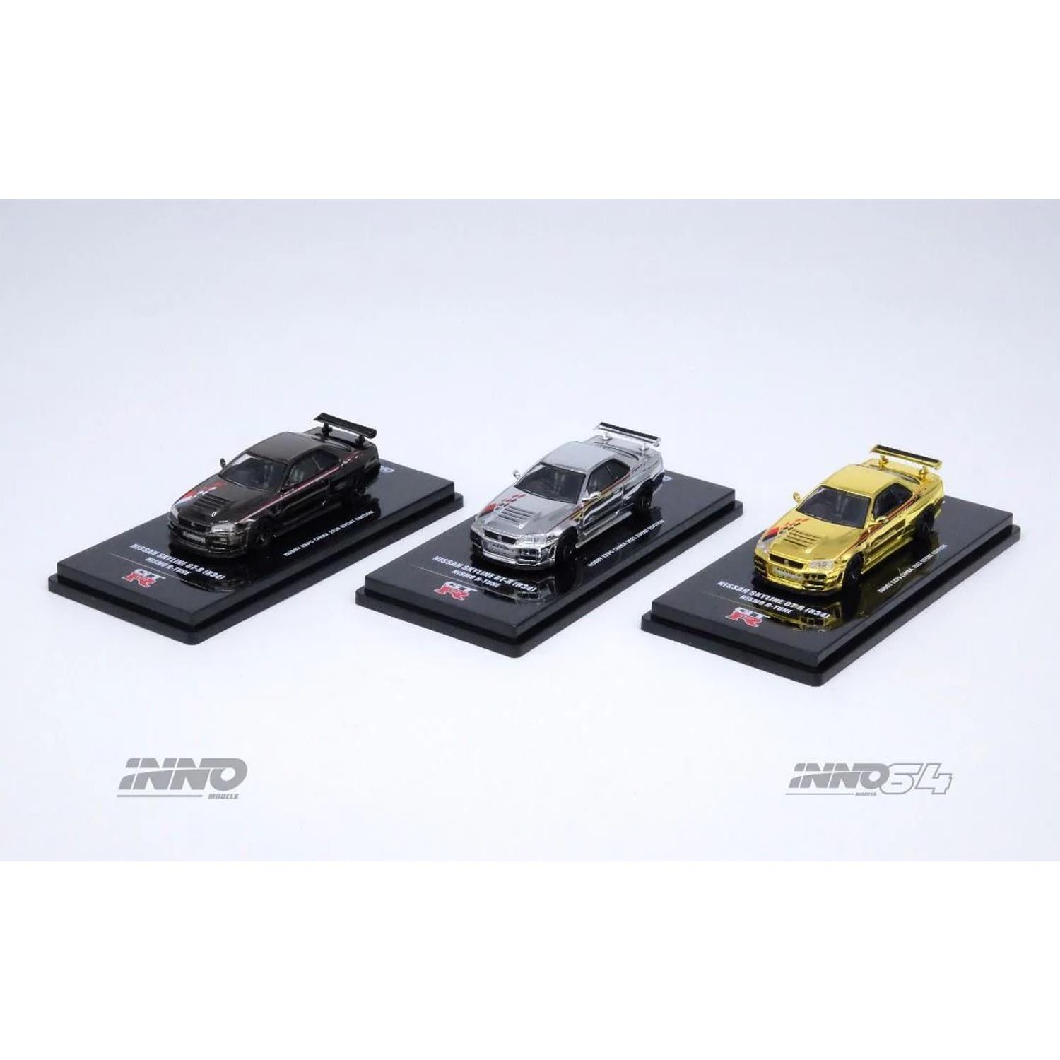 Inno 1/64 Nissan Skyline GT-R R34 Nismo R-Tune Chrome 3 Cars Set