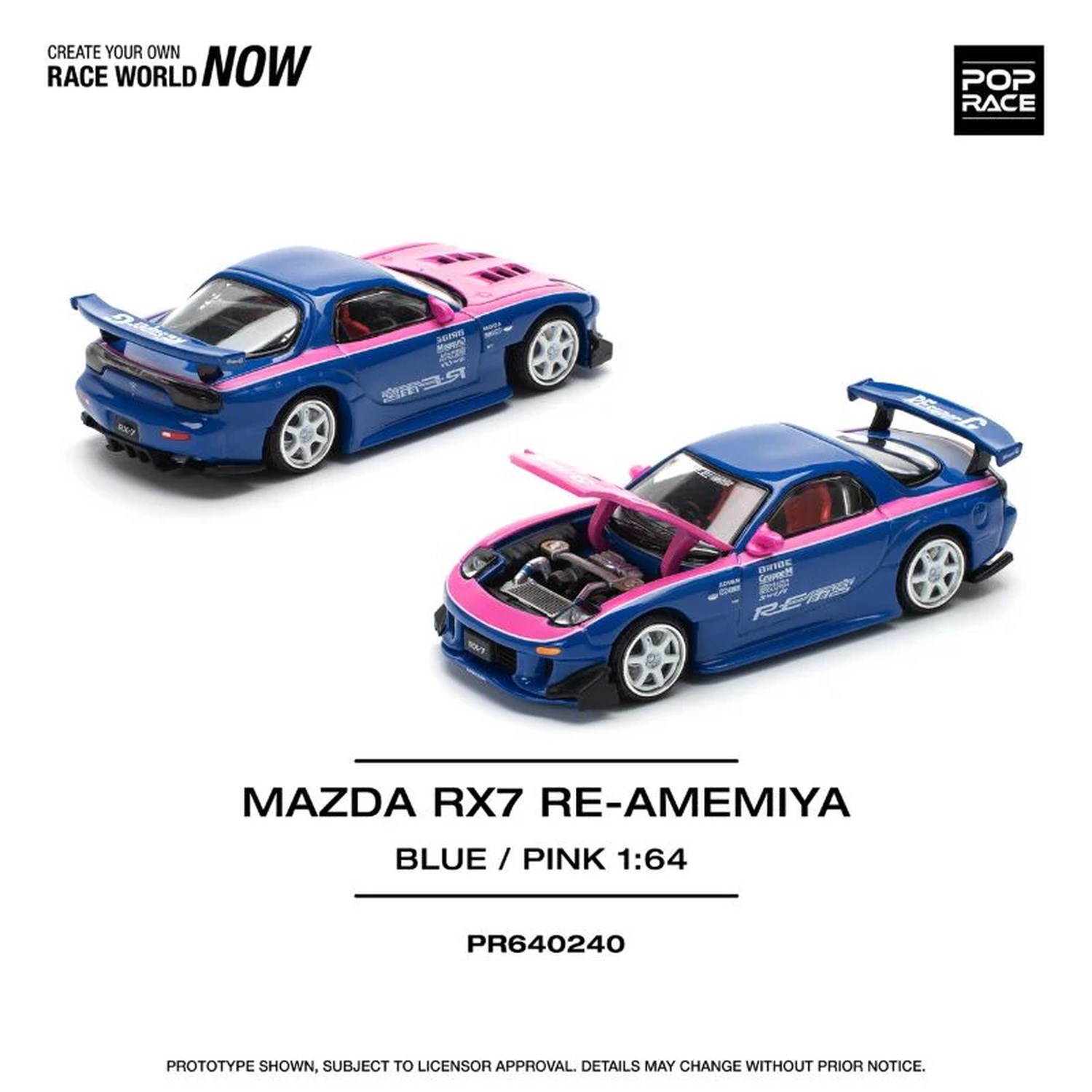 Pop Race 1/64 Mazda RX-7 RE-Amemiya Widebody Blue / Pink PR640240