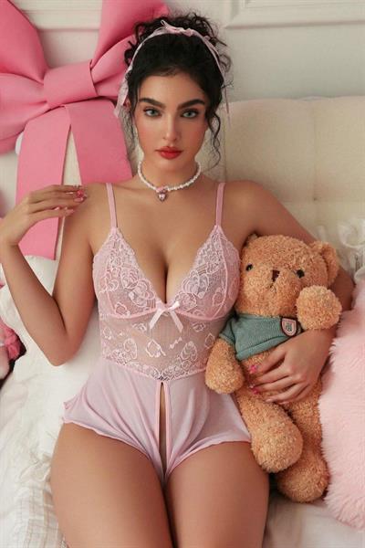 Bella Notte Toz Pembe Özel Bölgesi Açık Cazibe Bodysuit 15105