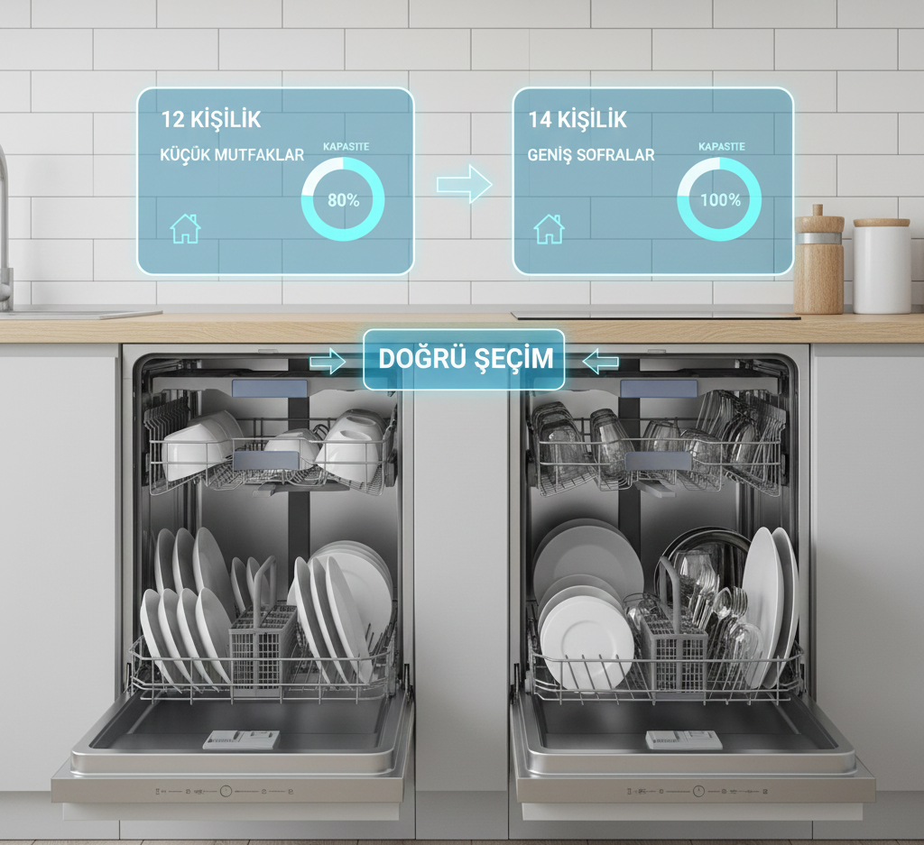 bulaşık makinesi kapasitesi, 12 kişilik bulaşık makinesi, 14 kişilik bulaşık makinesi, VarioDrawer, esnek sepet, bulaşık makinesi seçimi, küçük mutfak bulaşık makinesi, Dora Ev Aletleri