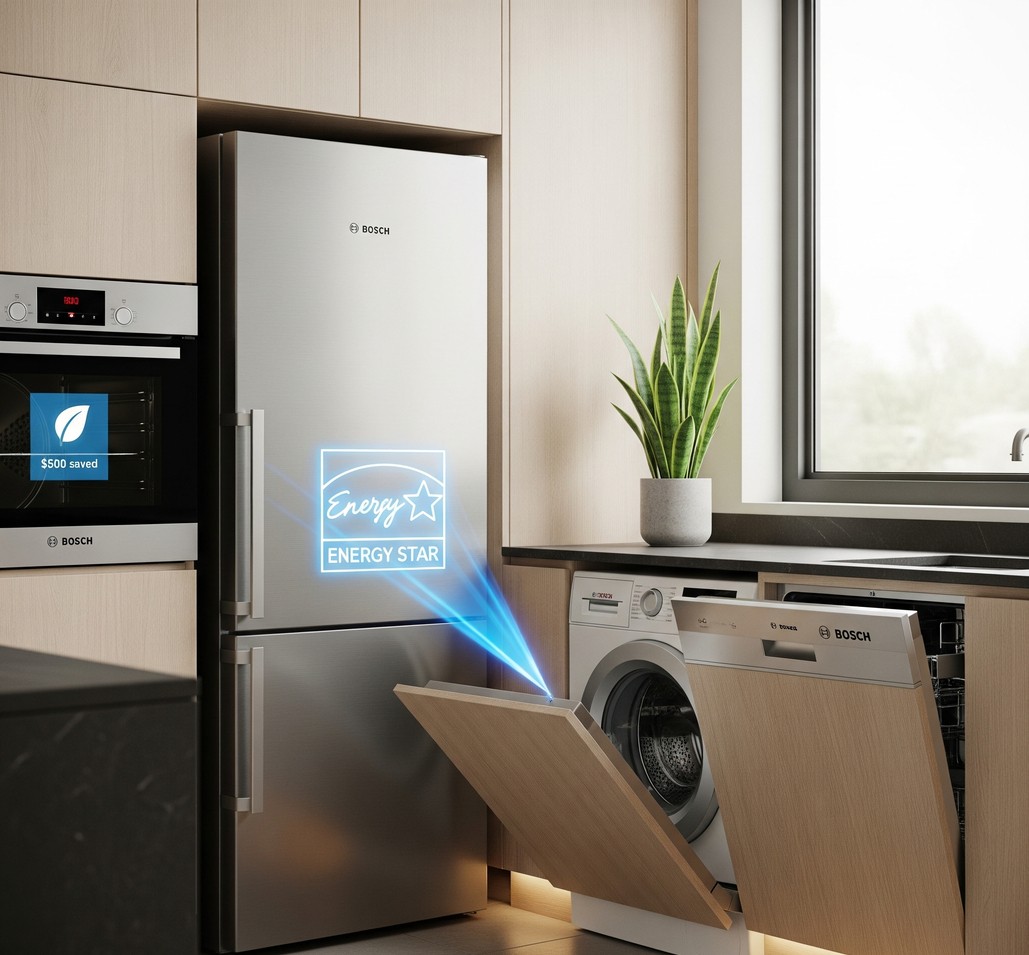 enerji tasarruflu beyaz eşya, enerji verimli ev aletleri, A+++ buzdolabı, Bosch beyaz eşya, enerji etiketi, elektrik faturası düşürme