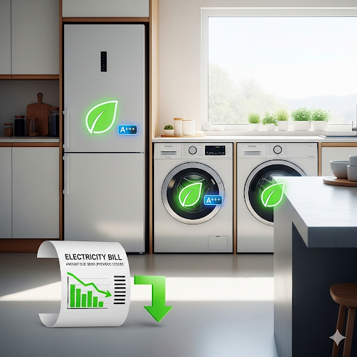 Ev ekonomisine katkı sağlayan enerji verimli beyaz eşyalarla daha düşük elektrik faturaları.