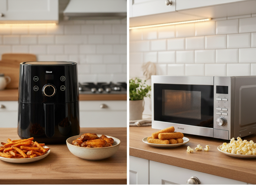 Airfryer karşılaştırma, mikrodalga fırın, evde atıştırmalık, Airfryer enerji tüketimi, sağlıklı pişirme, küçük ev aletleri, Dora Ev Aletleri, Bosch mikrodalga