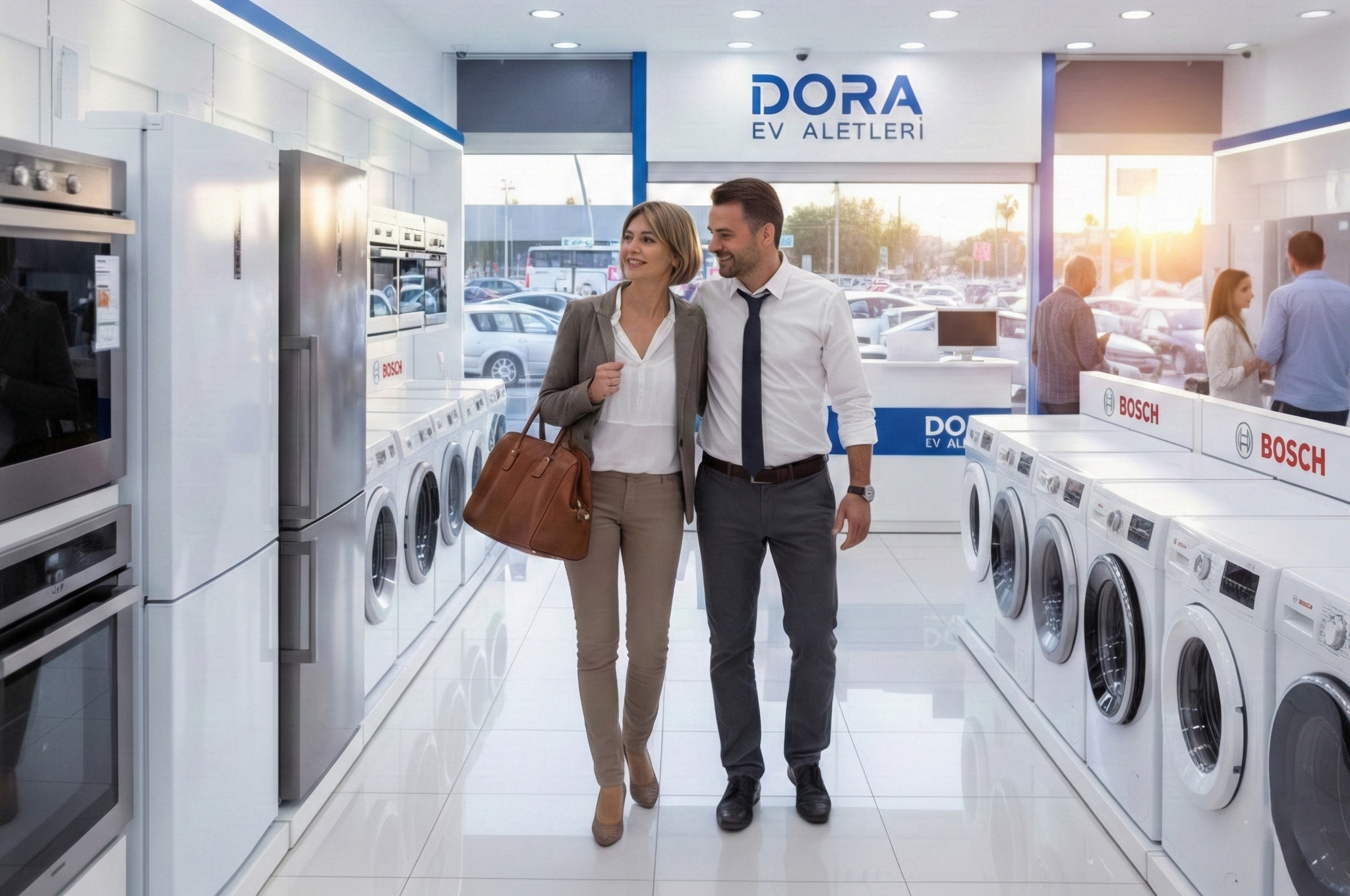 Güneşli’de Dora Ev Aletleri beyaz eşya showroom mağazasında sergilenen buzdolabı ve çamaşır makinesi modelleri