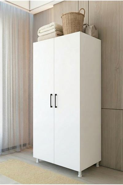 Banyo Dolabı 2 Kapaklı Bölmeli Valiz Ütü Masası Nevresim Saklama Beyaz 85x170 Cm