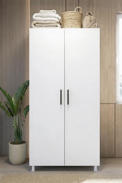Banyo Dolabı 2 Kapaklı Bölmeli Valiz Ütü Masası Nevresim Saklama Beyaz 85x170 Cm