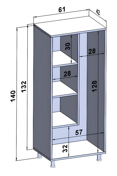 Banyo Dolabı 2 Kapaklı Ütü Masası & Süpürge Nişli Raflı Çok Amaçlı Temizlik Dolabı Beyaz 61 Cm