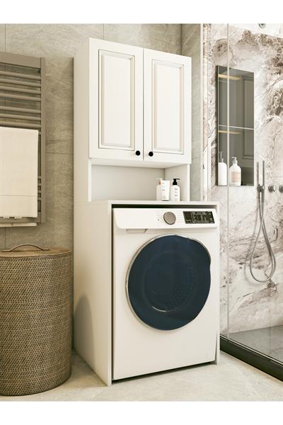 Çamaşır Makinesi Dolabı Parlak Beyaz Modern Banyo Dolabı