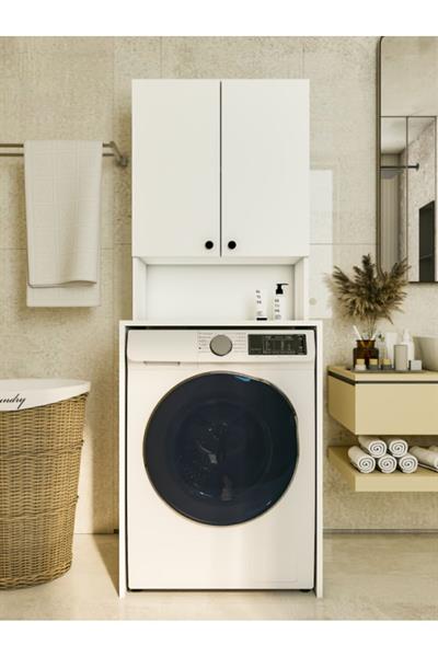 Çamaşır Makinesi Üstü Düzenleyici Parlak Beyaz Banyo Dolabı