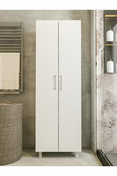 Çok Amaçlı Dolap Beyaz Banyo Düzenleyici Kiler Dolabı Kova Süpürge Paspas Deterjan Dolabı Küçük Boy2