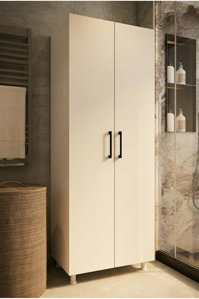 Çok Amaçlı Dolap Beyaz Banyo Düzenleyici Kiler Dolabı Kova Süpürge Deterjan Dolabı 2