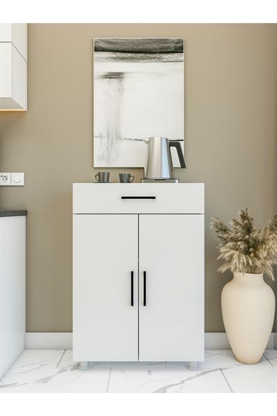 Çok Amaçlı Dolap Parlak Beyaz Dolap Çekmeceli Kapaklı Dolap