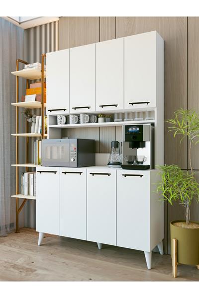 Çok Amaçlı Dolap Parlak Beyaz Kahve Köşesi 8 Kapaklı Dolap Kare