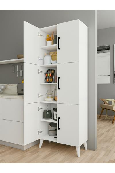 Çok Amaçlı Dolap Parlak Beyaz Kiler Mutfak Banyo Balkon Kapaklı Raflı Dolap