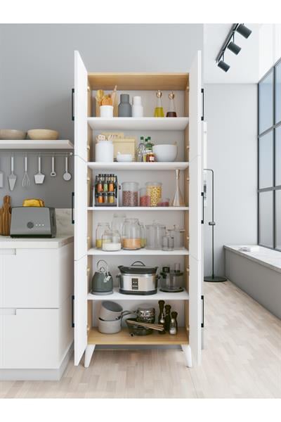 Çok Amaçlı Dolap Parlak Beyaz-Marbella Kiler Mutfak Banyo Hol Kapaklı Raflı Dolap