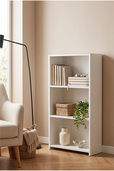 Kitaplık 3 Raflı Alçak Açık Raf Okuma Köşesi Kitap Dekorasyon Rafı Salon Çocuk Odası Kitaplığı Beyaz 57 Cm