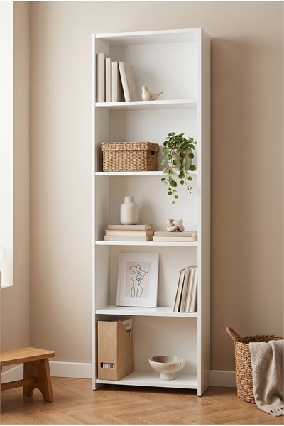 Kitaplık 5 Raflı Açık Raf Kitap Dosya Dekorasyon Rafı Ofis Salon Çalışma Odası Kitaplığı Beyaz 57 Cm