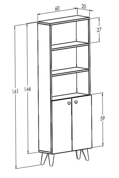 Kitaplık Parlak Beyaz 5 Raflı Kapaklı Modern Kitaplık