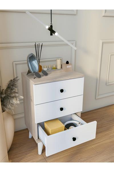 Komodin Parlak Beyaz Cordoba 3 Çekmeceli Modern Komodin Yatak Odası
