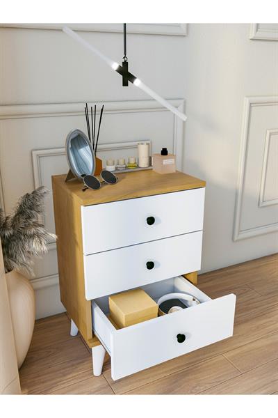 Komodin Parlak Beyaz Marbella 3 Çekmeceli Modern Komodin Yatak Odası