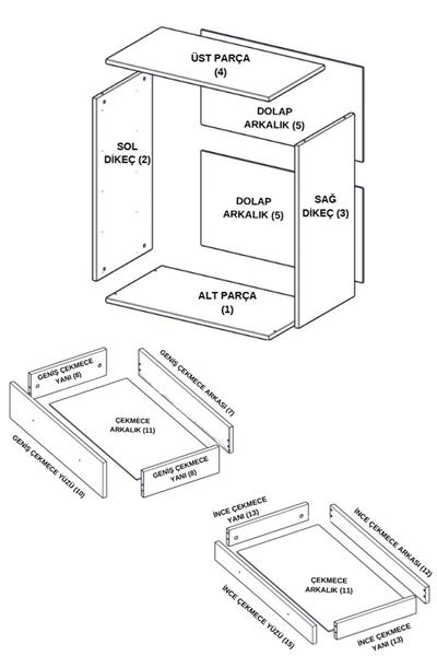 Şifonyer Parlak Beyaz 5 Çekmeceli Country Şifonyer