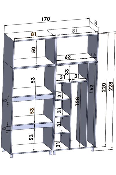 Yüklük Dolabı 8 Kapaklı Geniş Bölmeli Yorgan Valiz Nevresim Saklama Beyaz 170x217 Cm