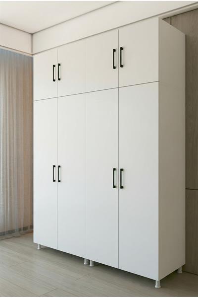 Yüklük Dolabı 8 Kapaklı Geniş Bölmeli Yorgan Valiz Nevresim Saklama Beyaz 170x217 Cm