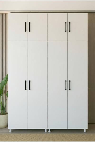 Yüklük Dolabı 8 Kapaklı Geniş Bölmeli Yorgan Valiz Nevresim Saklama Beyaz 170x217 Cm