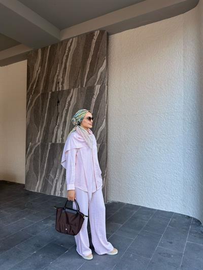 Şal Yaka Organze Takım Pembe