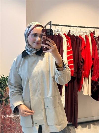 Süet Yaka Premium Trençkot Bej