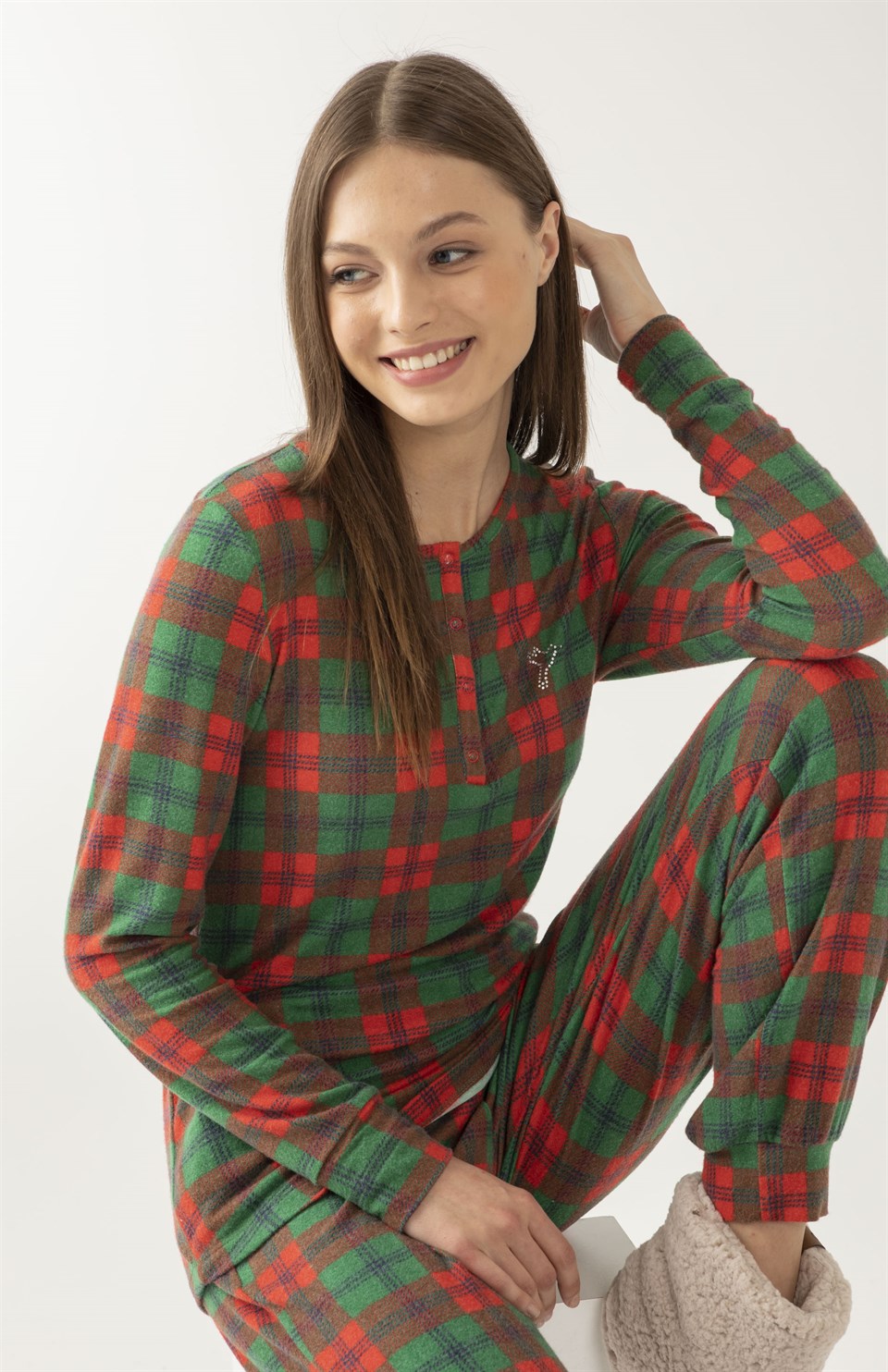 Kırmızı Yeşil Ekose Pijama Takımı