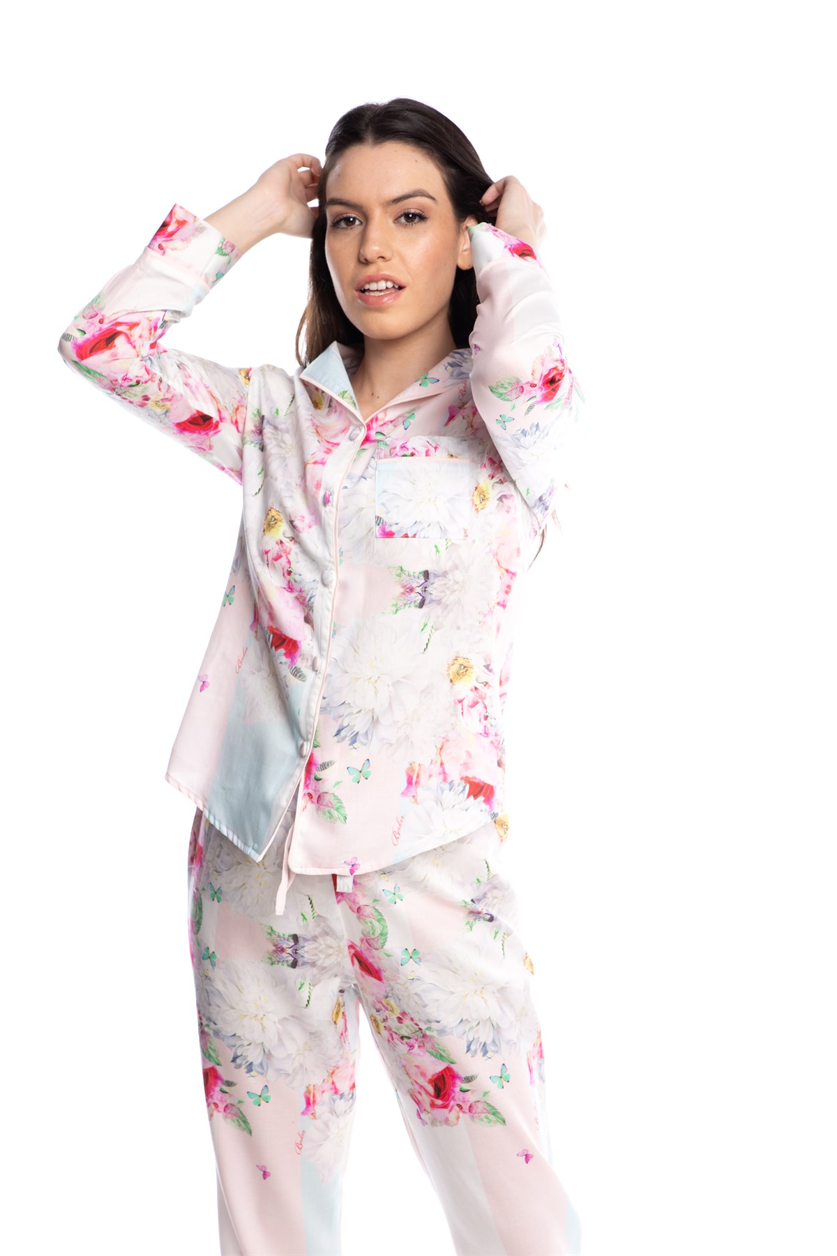 Çiçek Desenli Gömlek Bayan Pijama Takımı