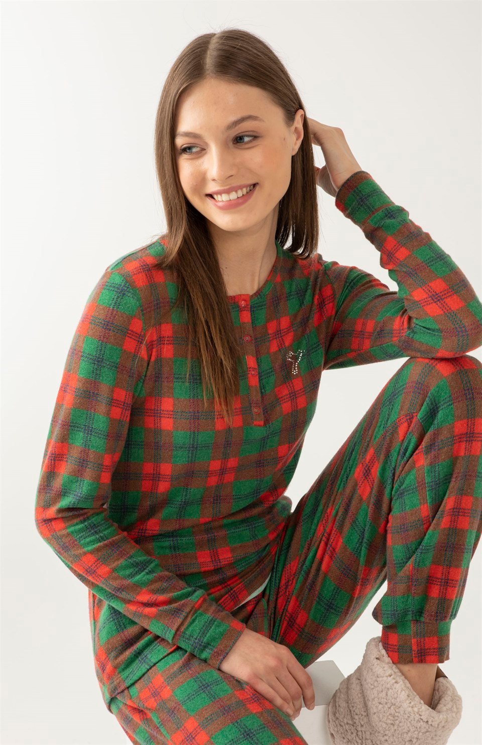 Kırmızı Yeşil Ekose Pijama Takımı