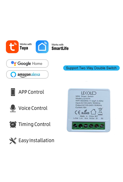  Tek Kanal Akıllı Wifi Anahtar Rölesi Tuya & Smart Life App Uyumlu