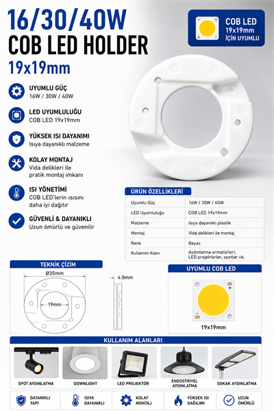 16/30/40W Cob led holder 19x19mm