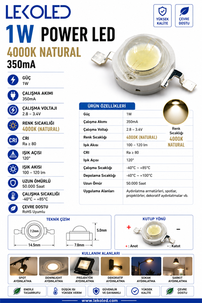 1W POWER LED 4000K NATURAL 350mA