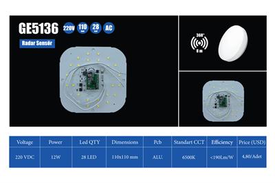 BEYAZ 6500K 220V 12W RADAR SENSÖR MODUL
