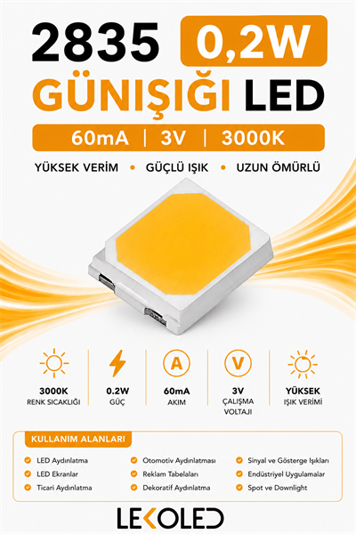 2835 0,2W 3000K GÜNIŞIĞI 60mA 3V SMD LED 
