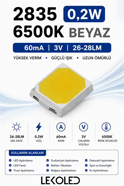 2835 0,2W 6500K BEYAZ 60mA 3V SMD LED 