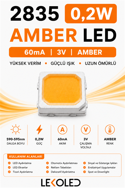 2835 0,2W AMBER 60mA 3V SMD LED 