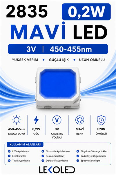 2835 0,2W MAVİ 60mA 3V SMD LED 