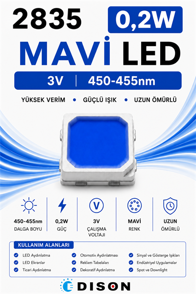 2835 0,2W MAVİ 60mA 3V SMD LED EDISON
