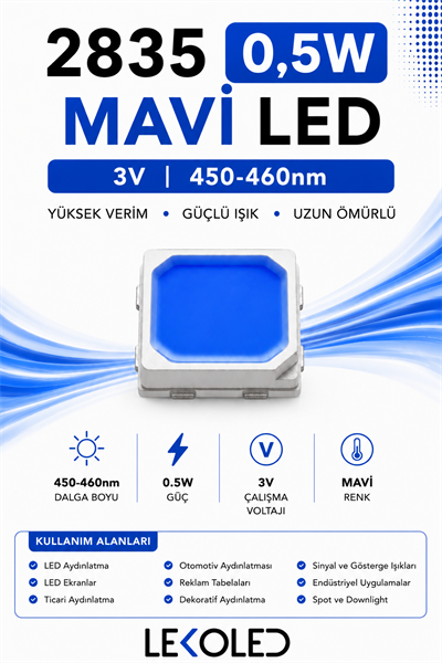2835 0,5W MAVİ 60mA 3V SMD LED 