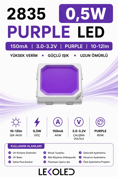 2835 0,5W PC PURPLE  150mA 10-12lm 3.0-3.2V SMD LED