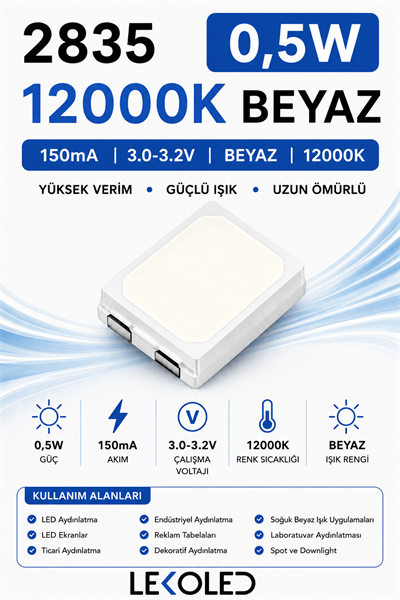 2835 150mA 12000K BEYAZ 0.5W SMD LED