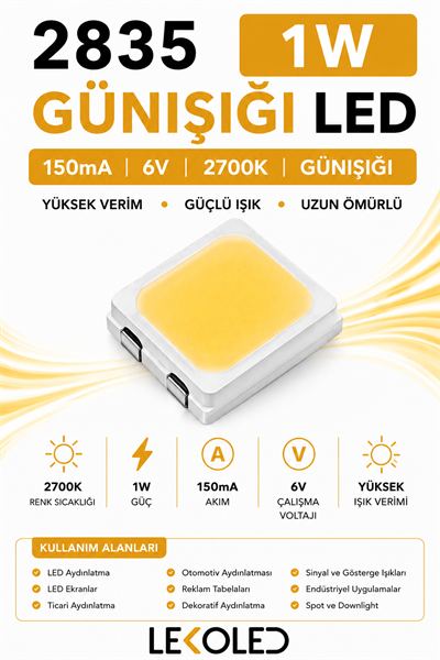2835 1W 2700K GÜNIŞIĞI 6V 150mA SMD LED 
