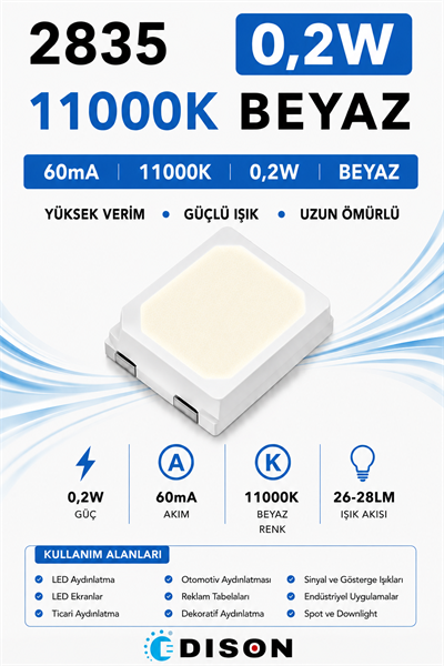 2835 60mA 11000K BEYAZ 0.2W SMD LED